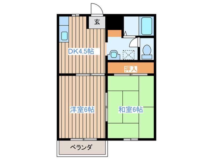 シャロームII(2DK/1階)の間取り写真