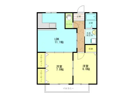 ソーレンサイド(2LDK/2階)の間取り写真