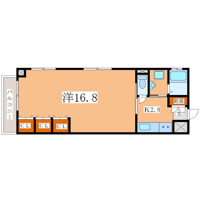 Kマンション(1K/6階)の間取り写真
