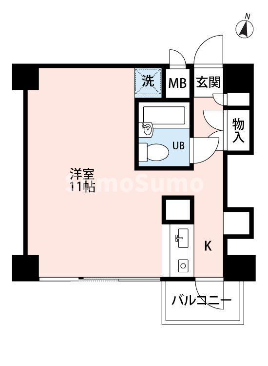 ハウゼ芦屋(ワンルーム/2階)の間取り写真