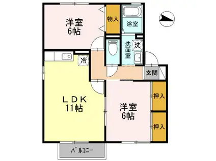 コーポはおりや A棟(2LDK/2階)の間取り写真