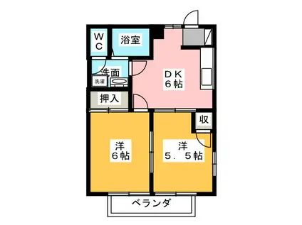 あずさリバーサイドB(2DK/2階)の間取り写真