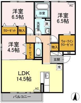 グランドール南手城(3LDK/2階)の間取り写真