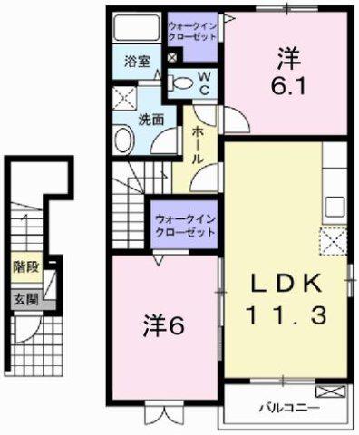 シンシンハウスB(2LDK/2階)の間取り写真