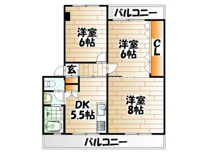 井堀南団地3棟(3DK/2階)の間取り写真