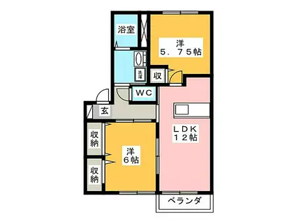 サンクレバリー B棟(2LDK/2階)の間取り写真