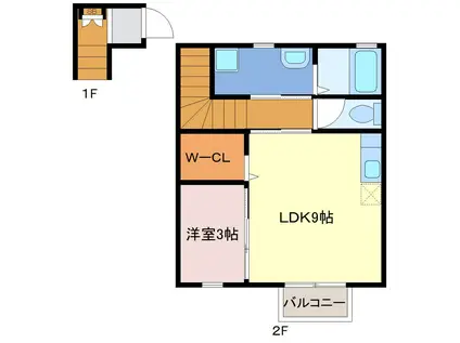 ブリスハウス・キューワ(1LDK/2階)の間取り写真