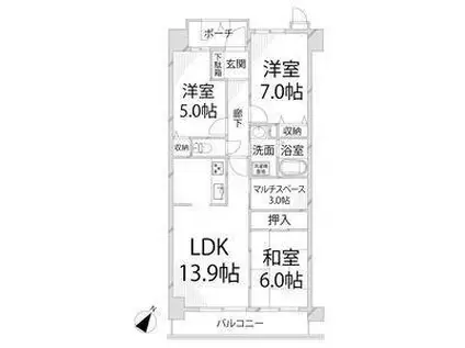 ネオステージ今宿(3LDK/5階)の間取り写真