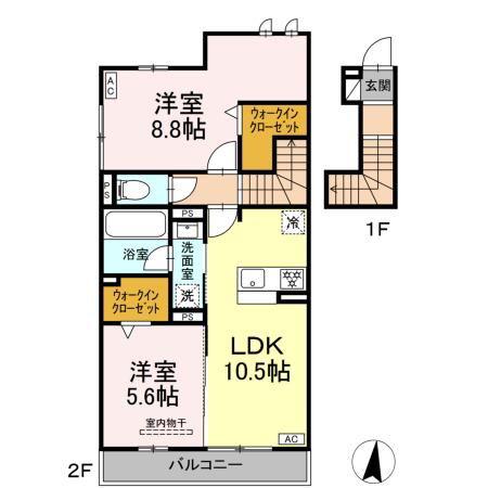地下鉄東山線 高畑駅 徒歩15分 2階建 築1年(2LDK/2階)の間取り写真