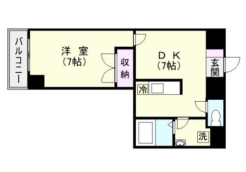 田原ビル(1DK/5階)の間取り写真