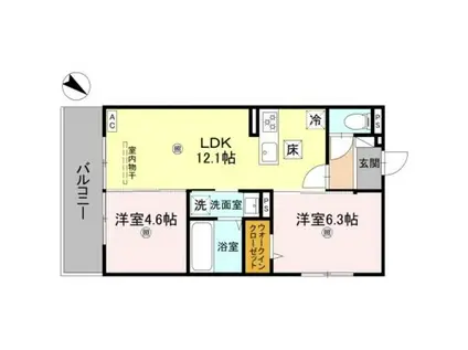 GRAMM桂北滝川 B棟(2LDK/1階)の間取り写真