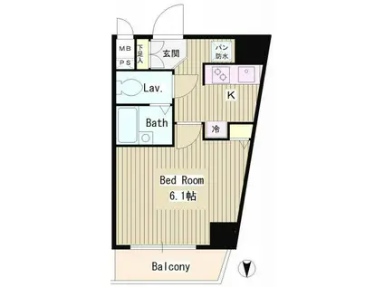 エスコート麻布十番II(ワンルーム/3階)の間取り写真