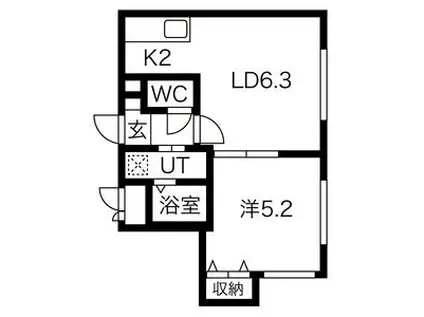 グリーンアベニュー月寒中央(1LDK/4階)の間取り写真