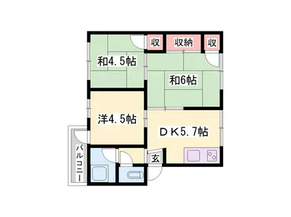 SISA野里I(3K/2階)の間取り写真