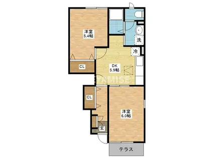 エアリーガーデンD(2DK/1階)の間取り写真