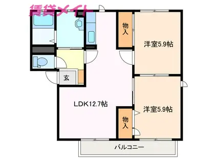 フィールドタウン C(2LDK/2階)の間取り写真