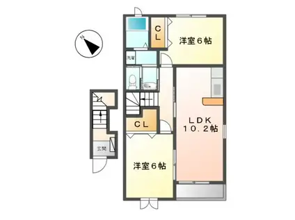 オプティ II・III棟(2LDK/2階)の間取り写真