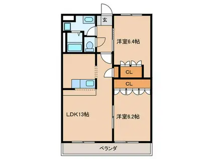 ロイヤルハイツ丹羽(2LDK/3階)の間取り写真