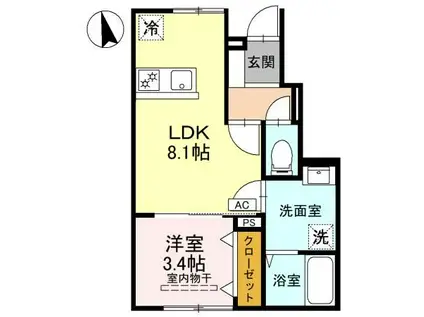 高崎市金古町アパート A(1LDK/1階)の間取り写真