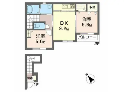 クラヴィエ長田町(2DK/2階)の間取り写真