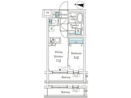 ラティエラ品川西大井(1DK/2階)の間取り写真