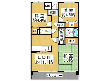 井吹東シティコート(3LDK/3階)の間取り写真