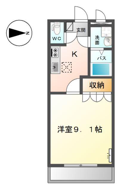 LESPACE HEUREUX(1K/1階)の間取り写真