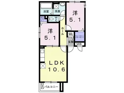 ジェルメ アンジュ メゾン(2LDK/2階)の間取り写真