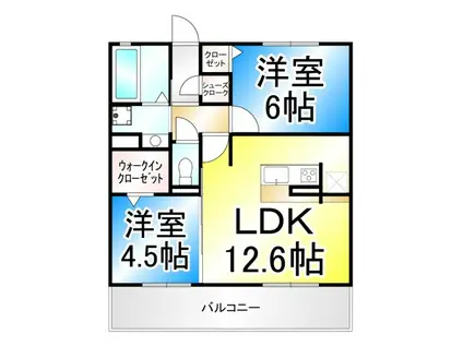 リヴェール中御所 A(2LDK/3階)の間取り写真