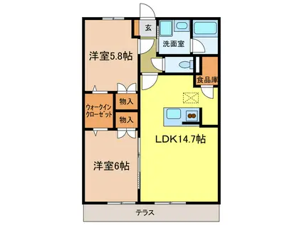 トゥールブランシュM&MI(2LDK/1階)の間取り写真