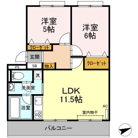 オークマンション(2LDK/3階)の間取り写真