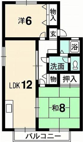 セジュール大原 D棟(2LDK/1階)の間取り写真