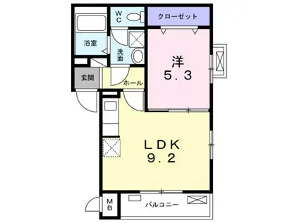アビテ オヴェスト カンオン(1LDK/2階)の間取り写真
