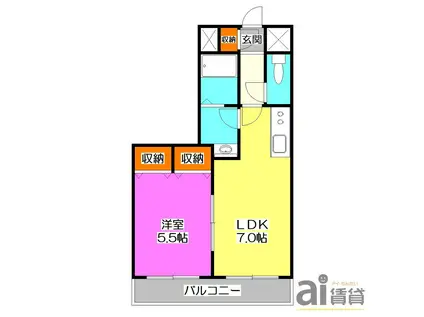 ヴィレッタ狭山(1LDK/3階)の間取り写真