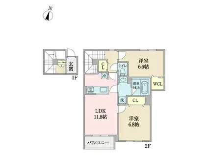 FAMILIAR GARDEN さくら(2LDK/2階)の間取り写真