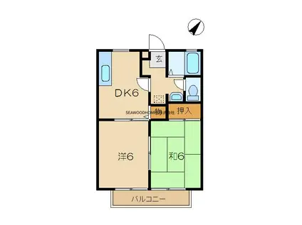 エーデルハイムB(2DK/2階)の間取り写真