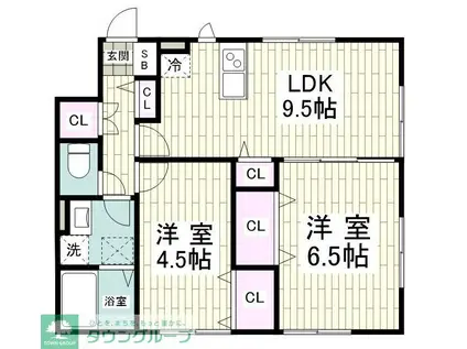 フォルトゥーナ松陰(2LDK/1階)の間取り写真