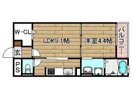 ルミナス ハート(1LDK/1階)の間取り写真