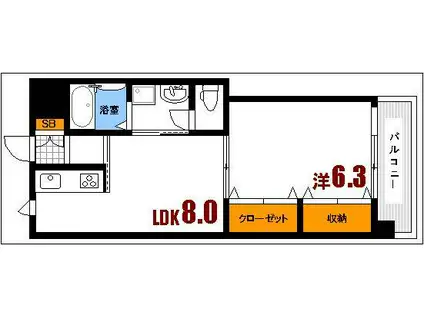 リビオーヌ五日市中央(1DK/4階)の間取り写真