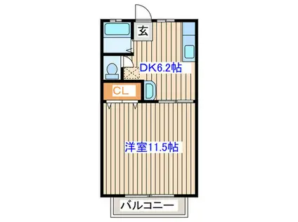 植木ハイツⅡ(1DK/2階)の間取り写真