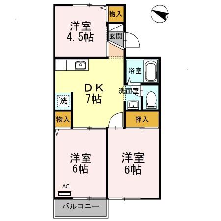 ファミールアイケー(3DK/2階)の間取り写真