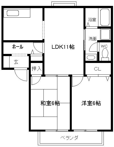 エバーグリーンハイツ(2LDK/1階)の間取り写真