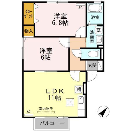 エクレールB棟(2LDK/1階)の間取り写真