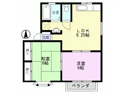 レジデンスワタナベ B(2LDK/1階)の間取り写真