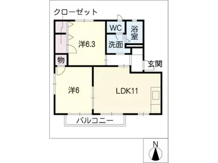 パリシー B棟(2LDK/2階)の間取り写真