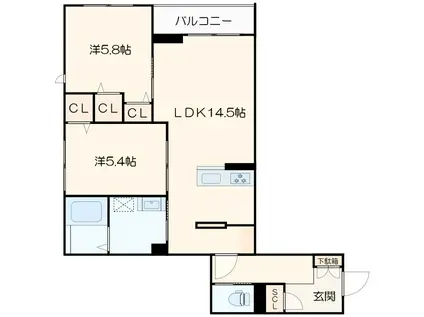 リュミエール(2LDK/2階)の間取り写真