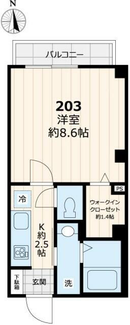 グランドゥール中延(1K/2階)の間取り写真