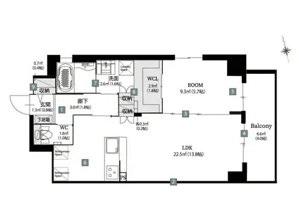 コートアクシスYOINN(1LDK/2階)の間取り写真