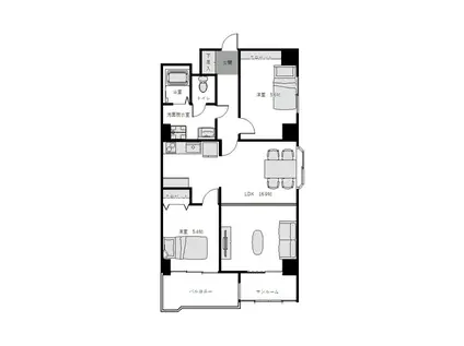パルティール成和(2LDK/6階)の間取り写真