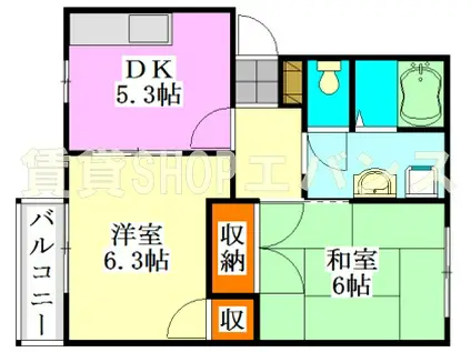ヴェルドミール東船橋(2DK/2階)の間取り写真